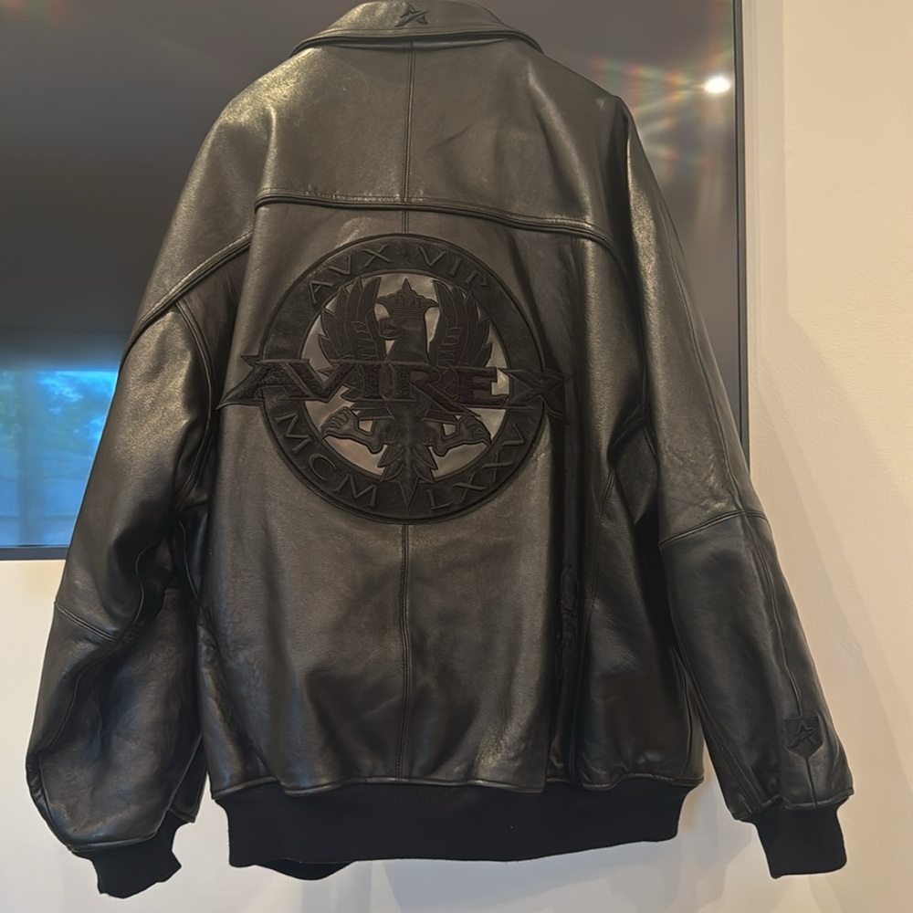 Avirex 6XL Black Leather bomber jacket - Picture 3 of 3